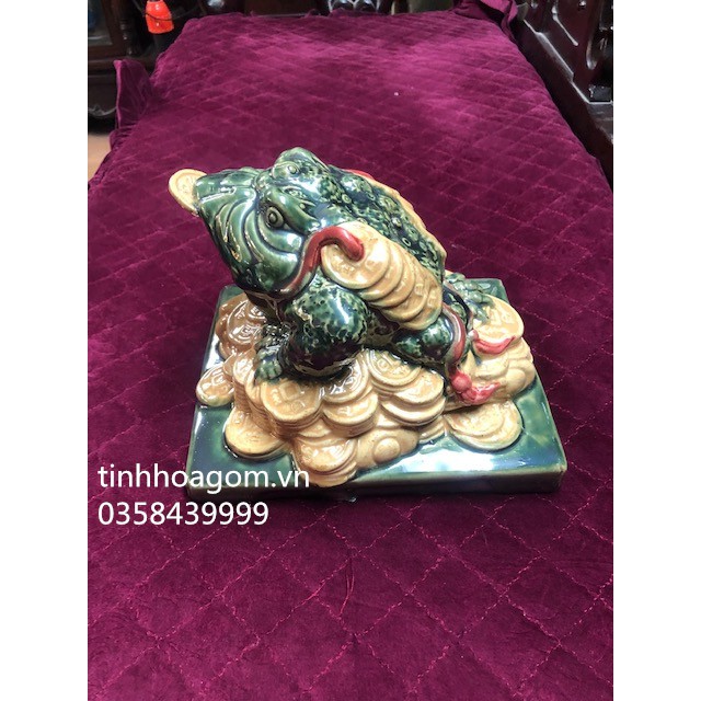 Tượng cóc thiềm thừ sứ Bát Tràng dài 23cm xanh vàng | BigBuy360 - bigbuy360.vn
