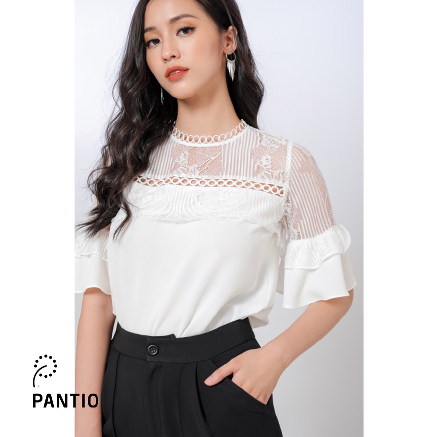 FAK3784 - Áo sơ mi kiểu ngắn tay pha ren tay cách điệu thời trang -PANTIO
