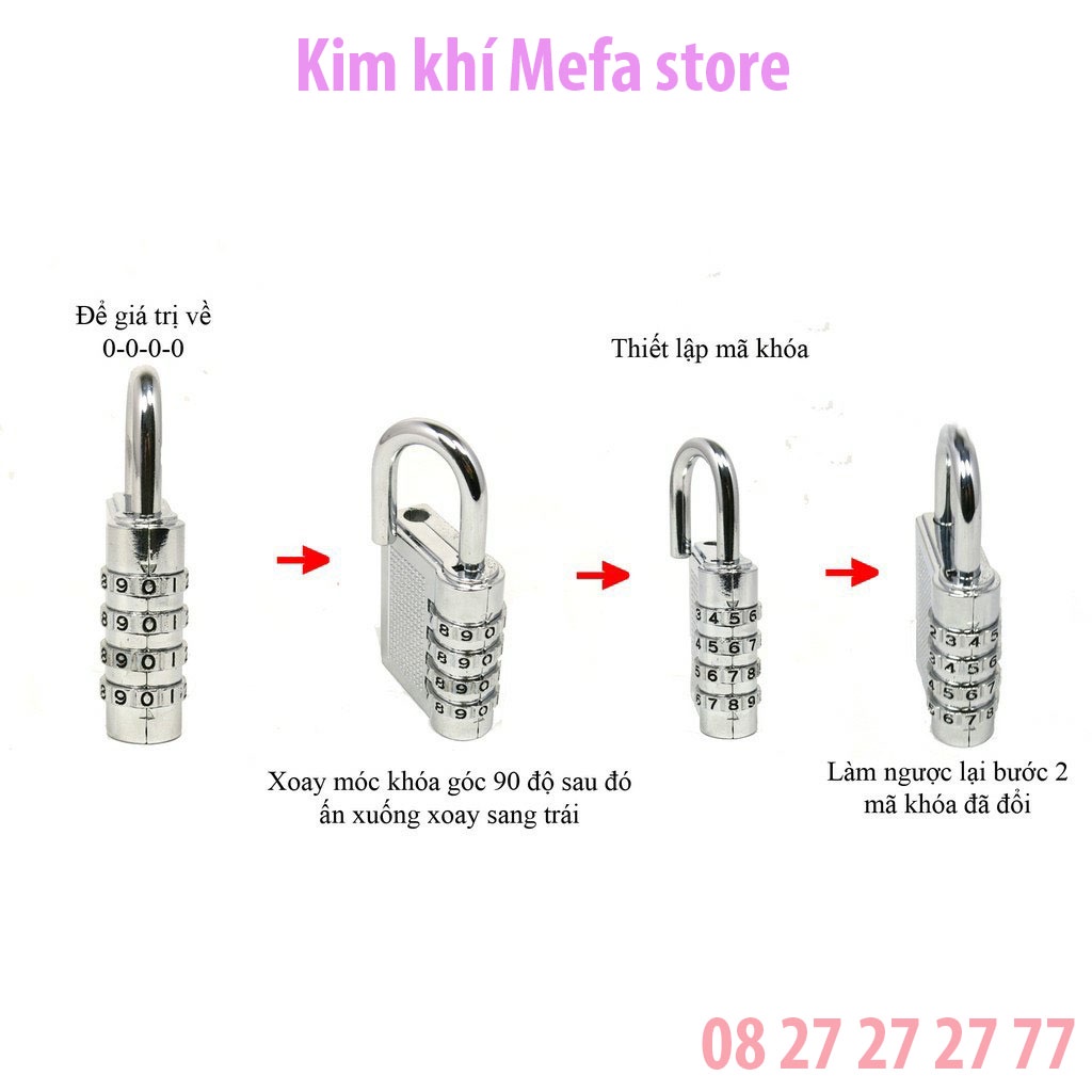 Ổ khóa mật khẩu 4 số xoay khóa tủ, khóa vali an toàn bảo mật cao