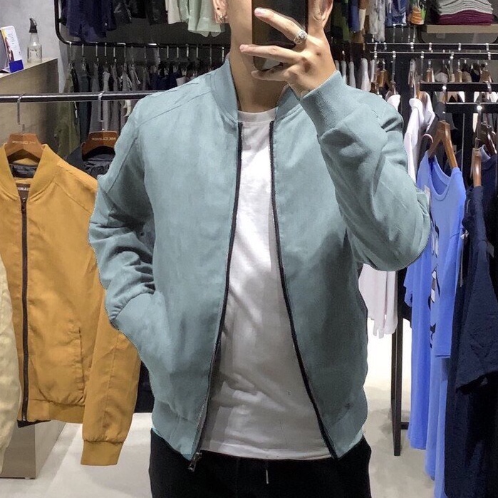 Áo Khoác Nam Bomber Da Lộn, Chất Da Lộn Mềm Mượt, Chống Nước Nhẹ, Năng Động,