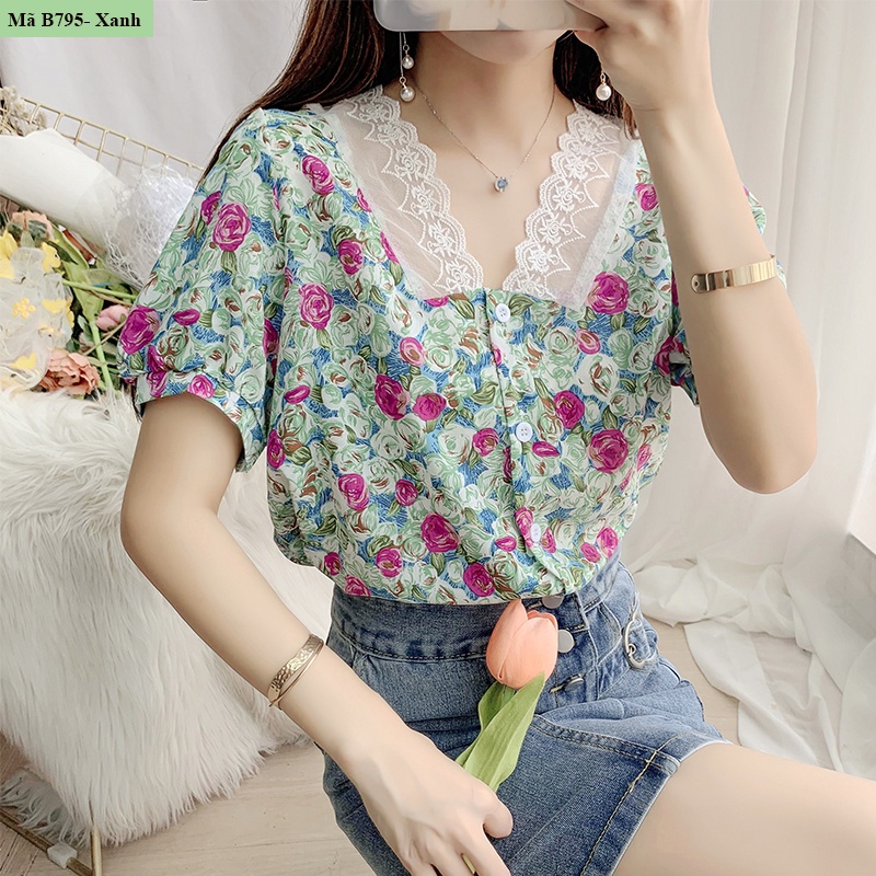 (XẢ HÀNG LẺ SIZE) ÁO SƠ MI CÔNG SỞ NỮ KIỂU CỔ PHỐI REN-B795