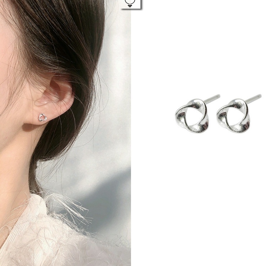 Bông tai bạc ý 925 tam giác xoắn hoa tai nữ