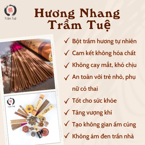 Nhang trầm hương ⚡️CAO CẤP⚡️ Nhang sạch, an toàn ít khói, 100% thiên nhiên, dùng trong phòng máy lạnh, mùi thơm ngọt