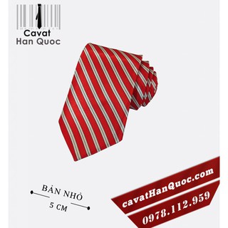Cà vạt đỏ kẻ trắng vải bóng bản nhỏ 5 cm