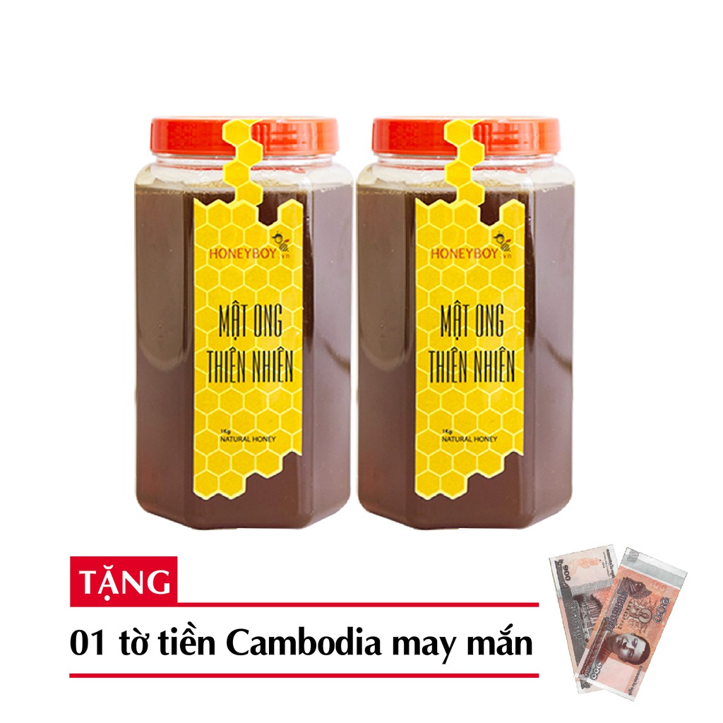 Combo 2 Mật ong thiên nhiên Honeyboy 1KG+ Tặng 1 tờ tiền Cambodia hình phật may mắn