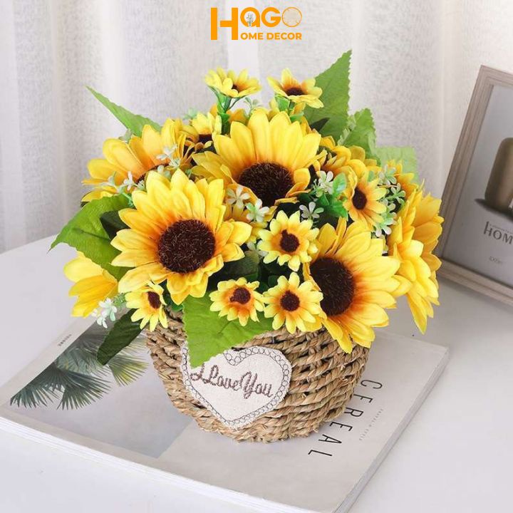 Hoa lụa, giỏ hoa mây đan cao cấp cắm sẵn nhiều mẫu phong cách Vintage