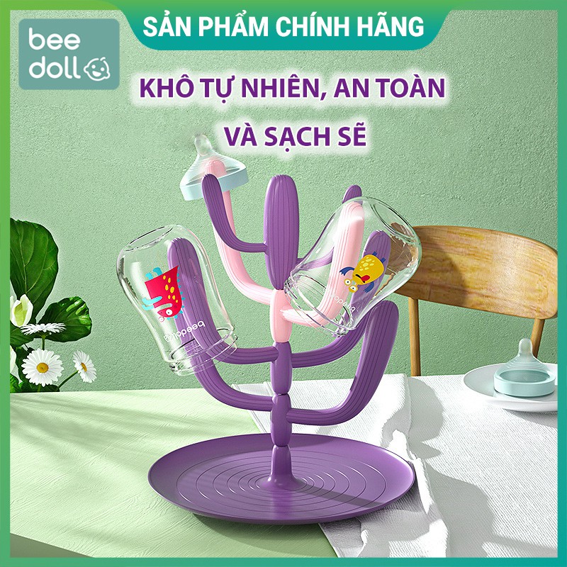 Giá úp bình BeeDoll, khay úp bình sữa bình uống nước hình cây xoay 360 độ, có thể tháo rời tiện lợi
