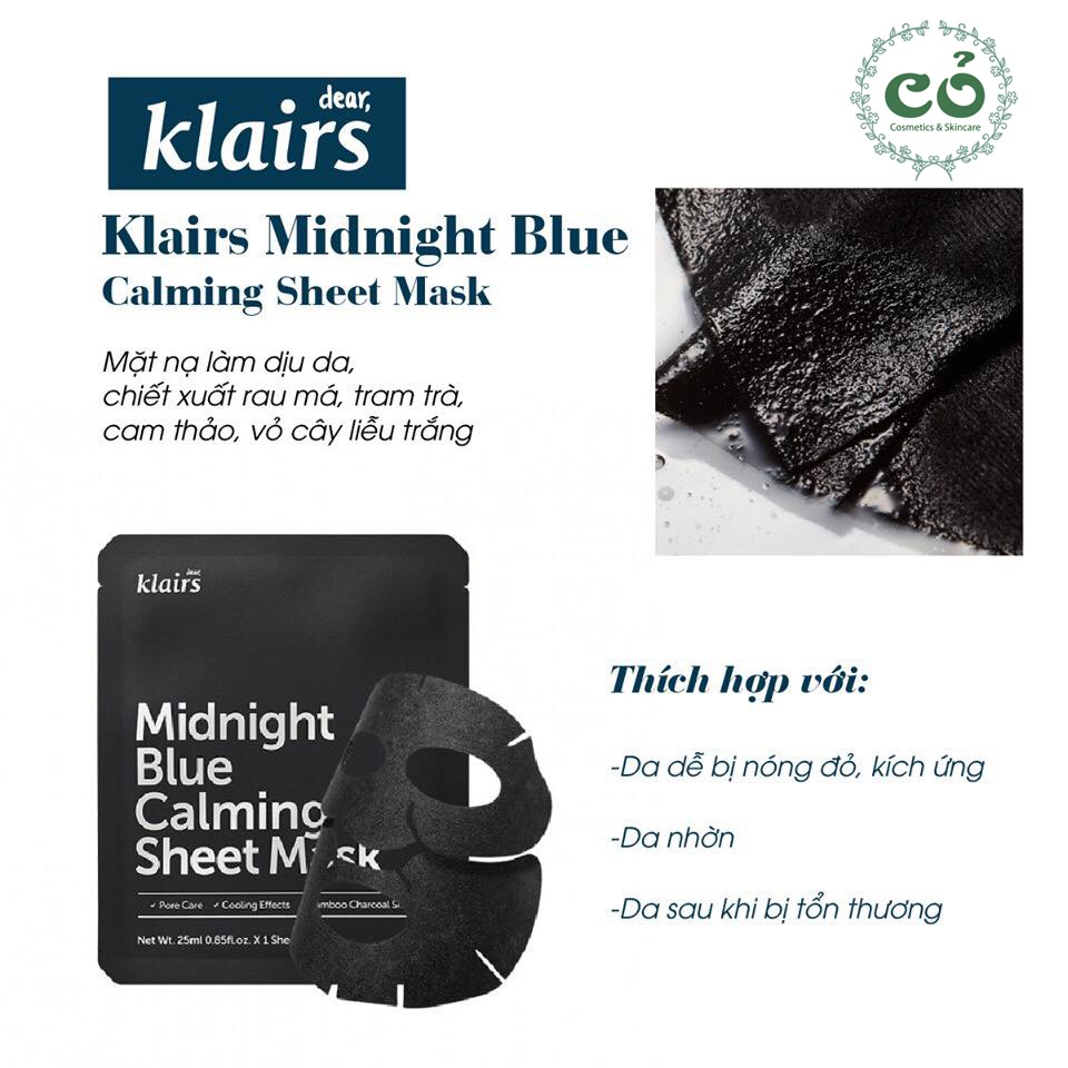 Mặt Nạ Phục Hồi Da Klairs Midnight Blue Calming Sheet Mask 25ml