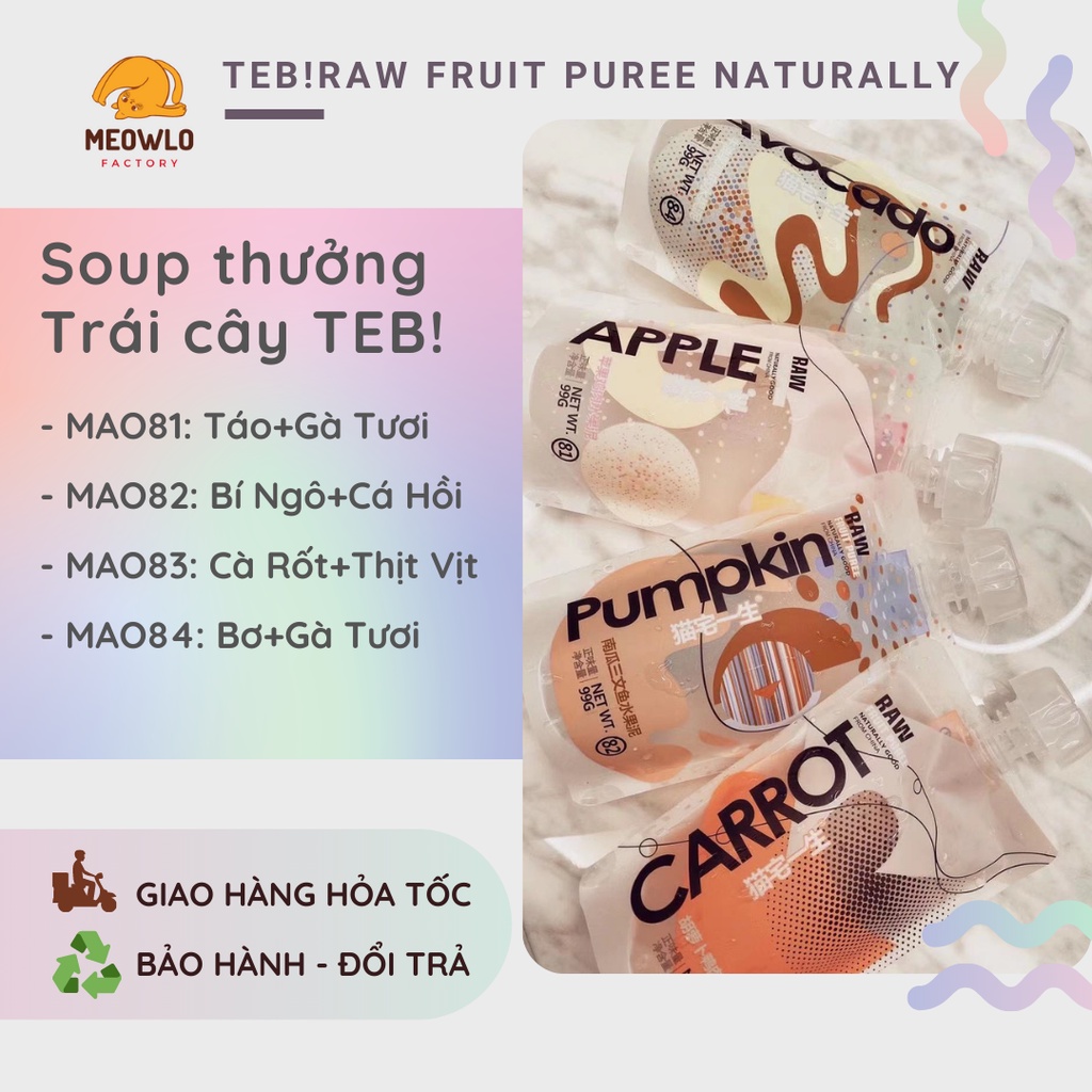 Soup Thưởng Thịt Trái Cây Raw Fruit TEB! cho mèo  HỎA TỐC Soup thưởng cao cấp cho mèo béo dinh dưỡng tối đa