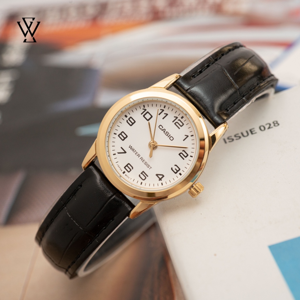Đồng Hồ Quartz Nữ Casio WATCHSTORE LTP-V001GL-7BUDF Thiết Kế Mặt Tròn Kính Khoáng 25mm, Dây Da, Vỏ Thép Không Gỉ
