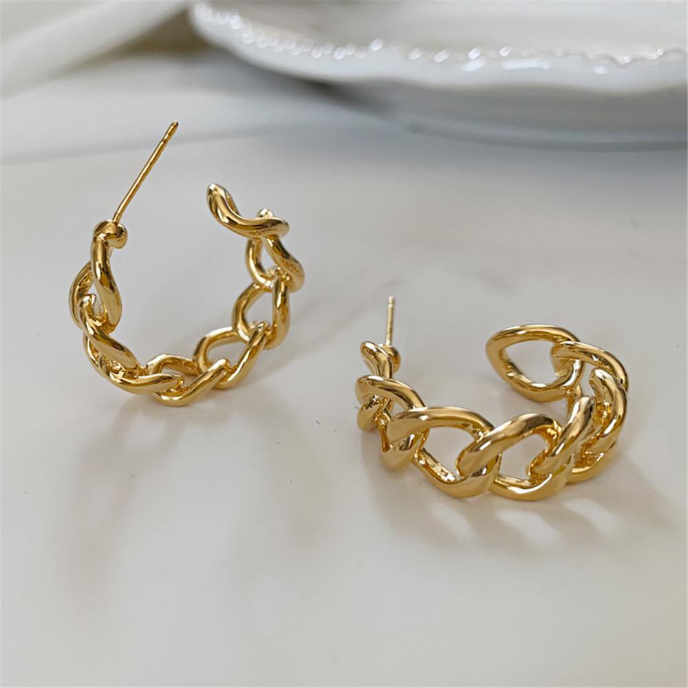 PINEVN Khuyên Tai Dạng Vòng Phối Dây Xích Rỗng Cho Nữ