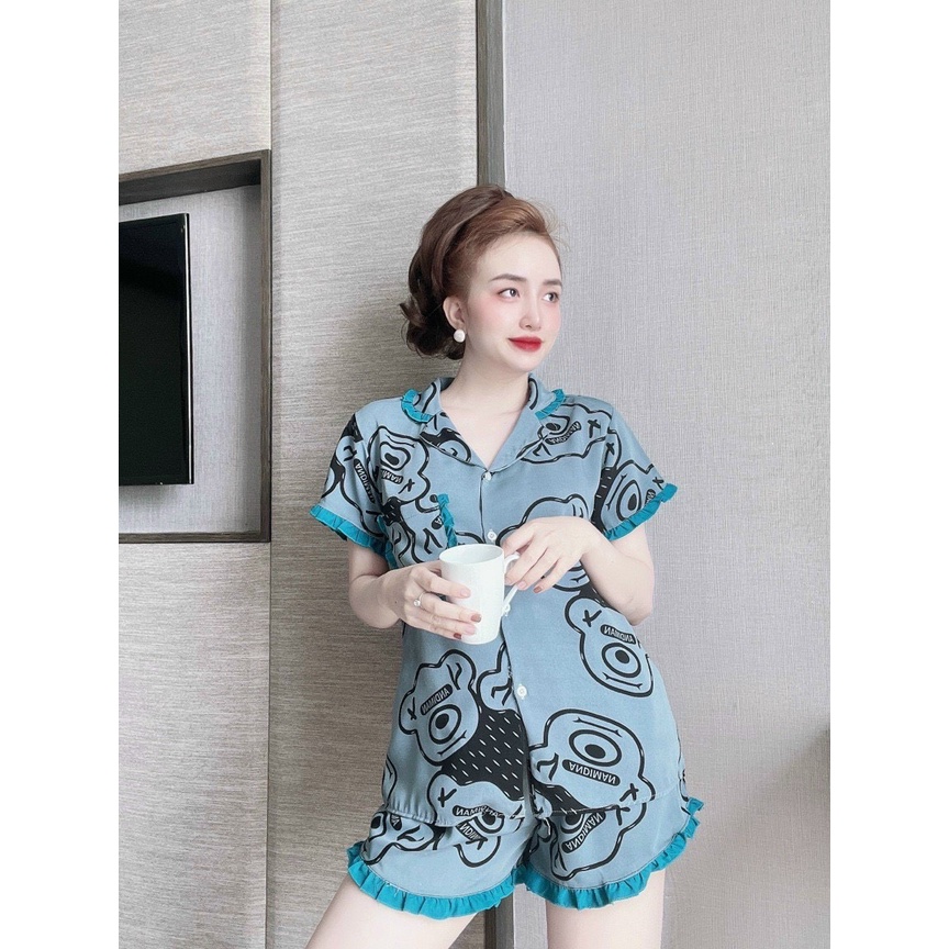 Đồ bộ Pijama nữ mặc nhà WAN tay ngắn quần đùi chất liệu lụa Mango cao cấp WF03
