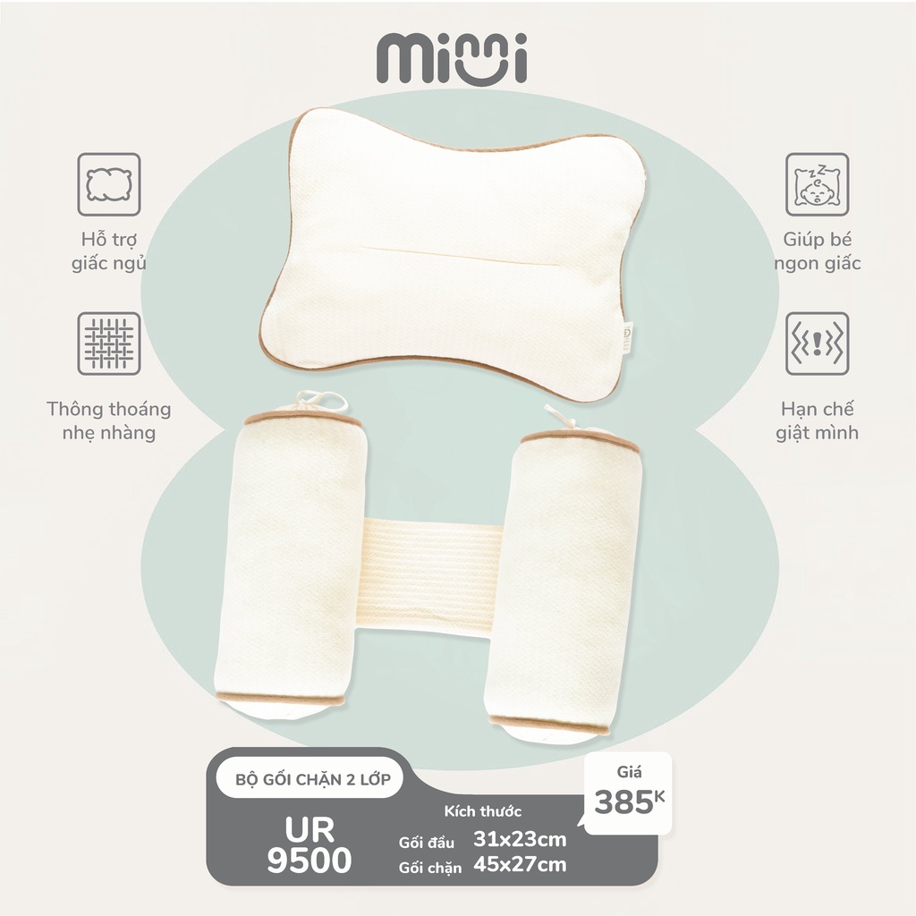 Bộ gối chặn Minni Bamboo 2 lớp ruột sợi bông tự nhiên chống giật mình cho bé sơ sinh vải cotton sợi tre