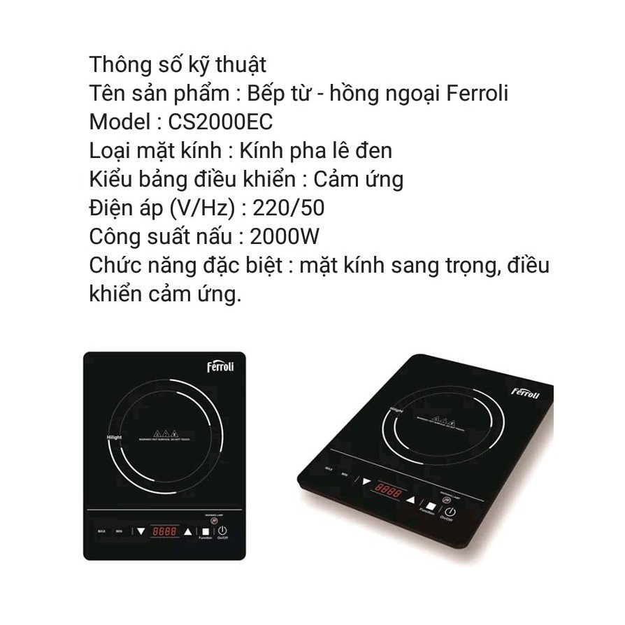 Bếp Hồng Ngoại Đơn FERROLI CS2000EC