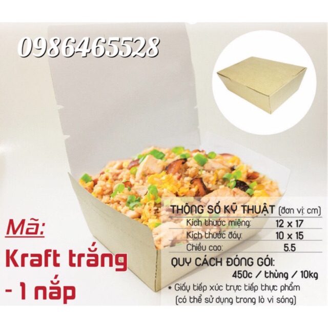 100c Hộp Cơm bằng Giấy Kraft Trắng
