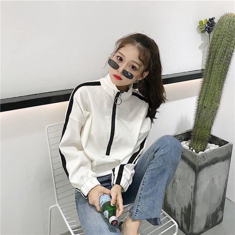 Áo khoác dù form lửng không nón phối sọc tay, form rộng freesize <60kg | BigBuy360 - bigbuy360.vn