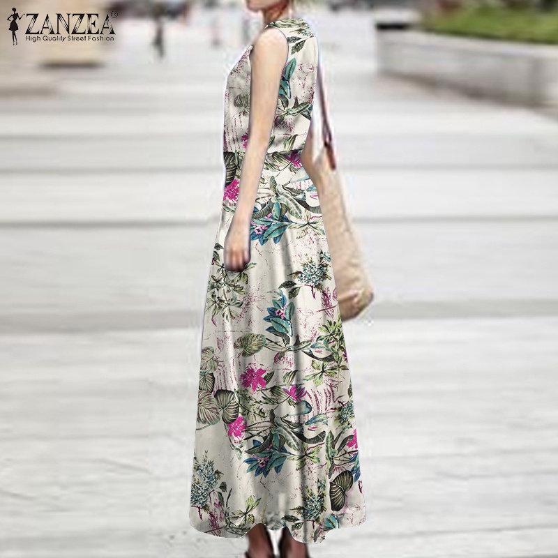 Zanzea Đầm Dây Rút Không Tay In Họa Tiết Thời Trang Nữ