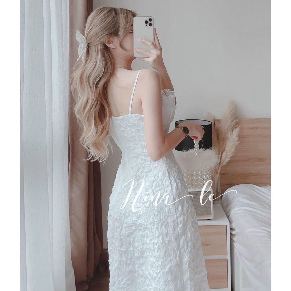 [HCM] Đầm Nữ Xòe 2 Dây Xếp Ly Ngực Phối Voan Kiếng 2 Lớp Thời Trang Nữ Sam Closet Free Size 40-55kg