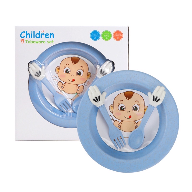 Set khay ăn dặm kèm thìa dĩa đáng yêu cho bé.