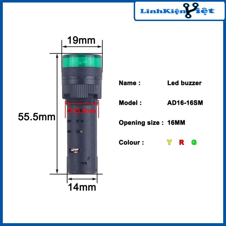 Đèn báo nguồn có còi AD16-16SM 24VDC 3 màu đỏ/vàng/xanh lá