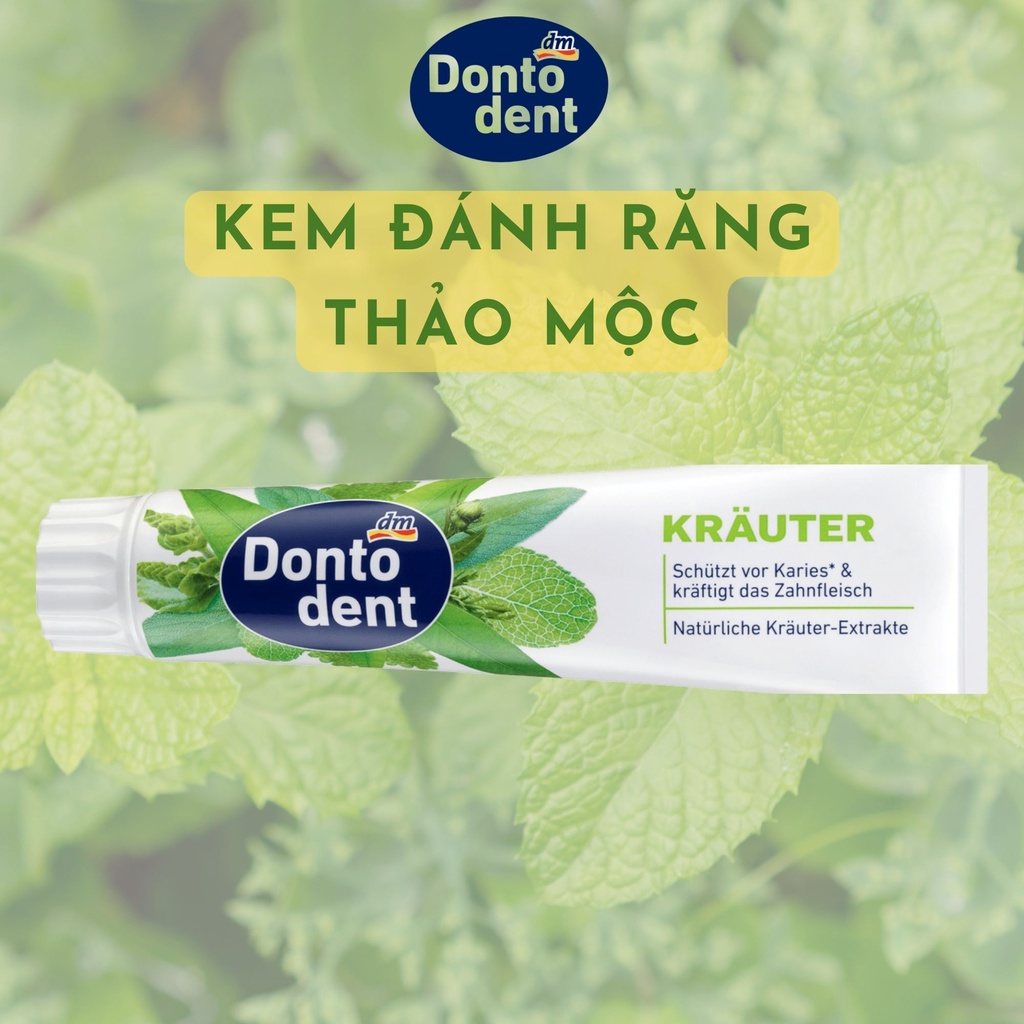 Kem đánh răng DONTODENT thảo mộc thiên nhiên 125ml chứa thành phần thảo mộc châu Âu - hàng nhập khẩu Đức