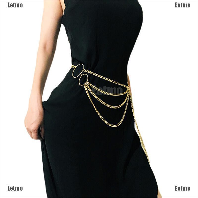 (Eetmo)Women Metal Chain Retro Belt High Waist Hip Coin Charms Waistband Body Chain-VN