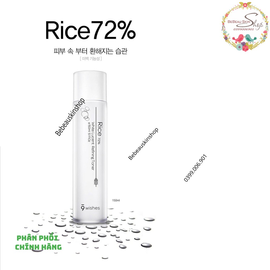 9wishes - Nước Hoa Hồng Gạo 9 wishes Rice 72% White Lucent Refining Toner 150ml (IP04)