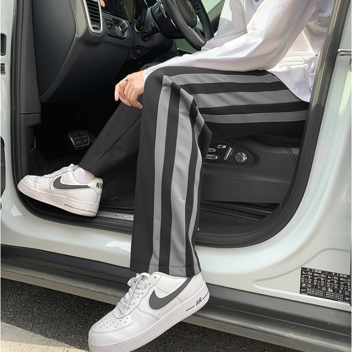 Quần Dài Thể Thao Dáng Suông Rộng Màu Trơn Kẻ Sọc Thời Trang Hàn Quốc Cho Nam