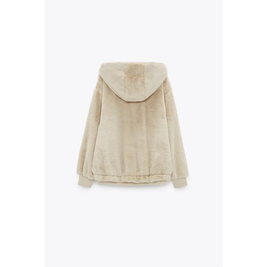 ÁO KHOÁC ZARA XUẤT DƯ TUỒN NỮ CÓ MŨ LÓT LÔNG MẶC ĐƯỢC HAI MẶT MÀU XÁM/KEM - 3046/287