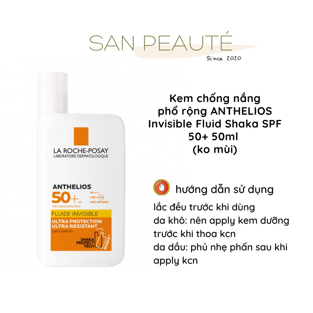 [BILL PHÁP] Kem chống nắng La Roche Posay ANTHELIOS Invisible Fluid Shaka SPF 50+ 50ml