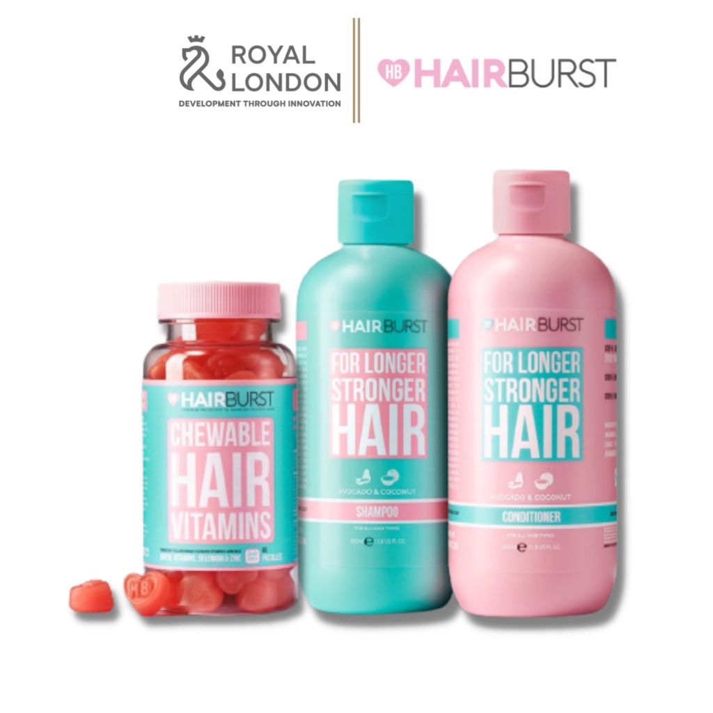 Combo set gội xả + kẹo dẻo Chewable HAIRBURST kích thích mọc tóc, chắc khỏe 350ml/chai