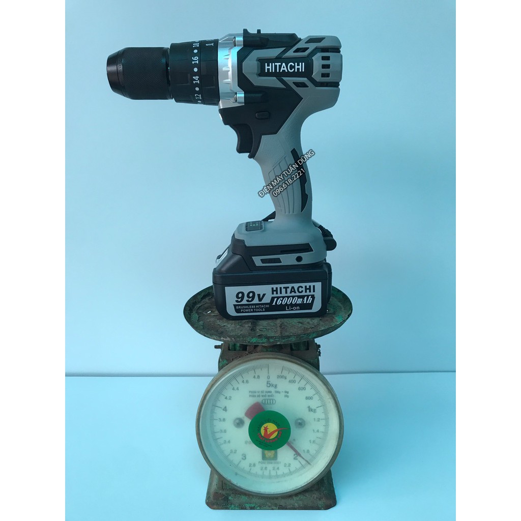 Máy khoan pin HITACHI 99V KHÔNG CHỔI THAN - PIN 10CELL - 3 Chức năng: khoan bê tông, sắt, gỗ, bắt vít