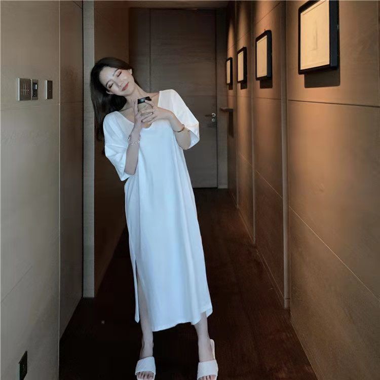 Đầm Maxi Cổ Chữ V Hở Lưng Màu Sắc Trơn Quyến Rũ Có Thể Mặc Cho Phụ Nữ 40-150KG C9090 Cỡ Lớn 100KG