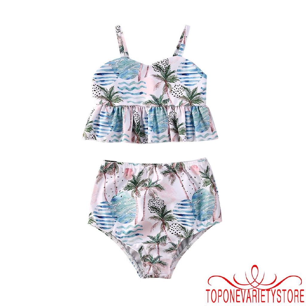 Set bikini áo không tay kèm quần in hình thời trang cho bé gái