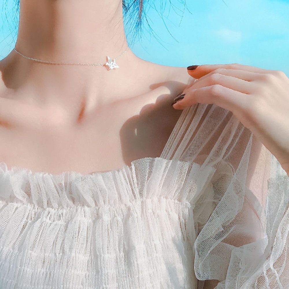 Vòng cổ mặt hình hạc giấy phong cách Hàn Quốc