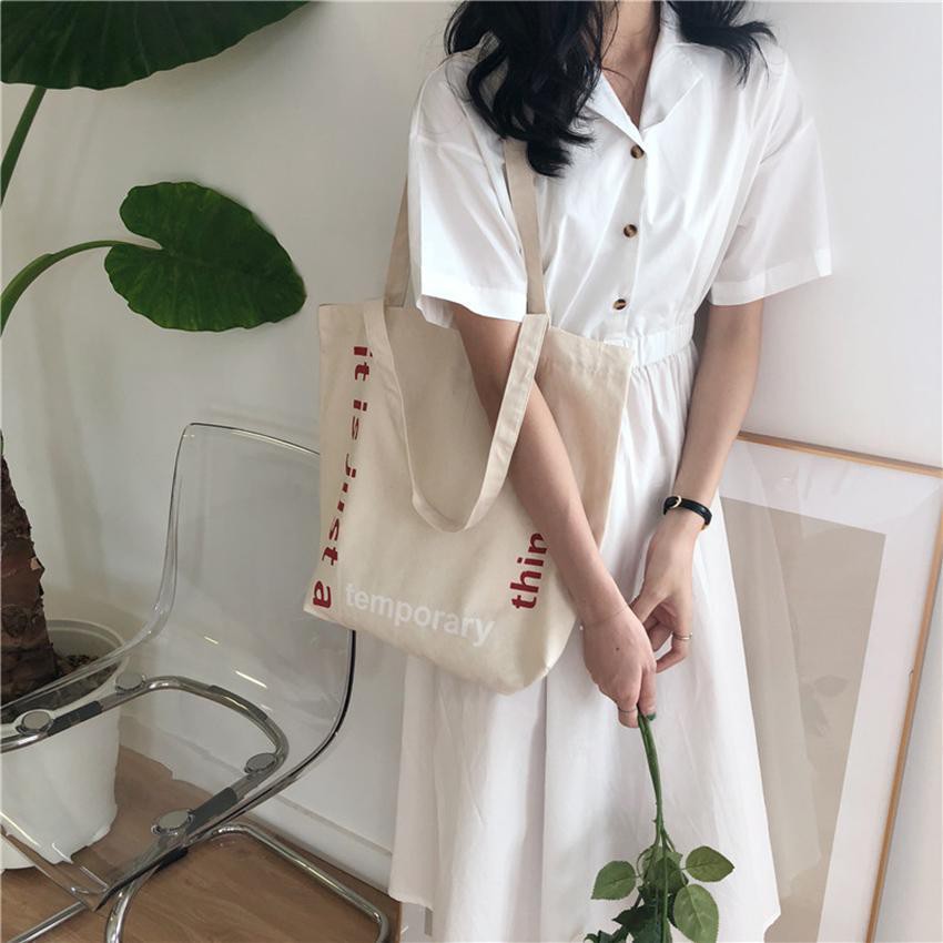 Túi tote Vải TEMPORARY canvas mềm Đẹp Cực Hot có dây miệng,ngăn phụ tiện dụng thoitrangHazin