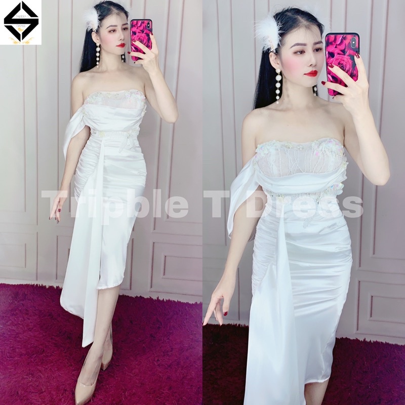Đầm body cúp rớt vai xẻ đùi siêu xinh TRIPBLE T DRESS - size S/M/L - MS217Y