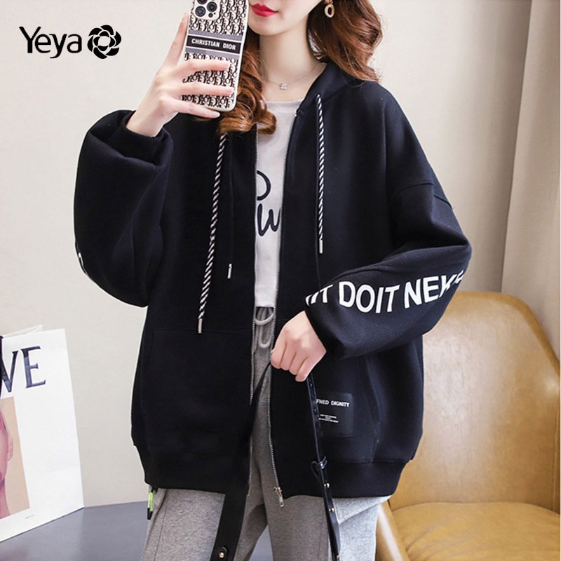 Áo khoác YEYA mỏng tay dài dáng rộng có nón thời trang Hàn Quốc cho nữ
