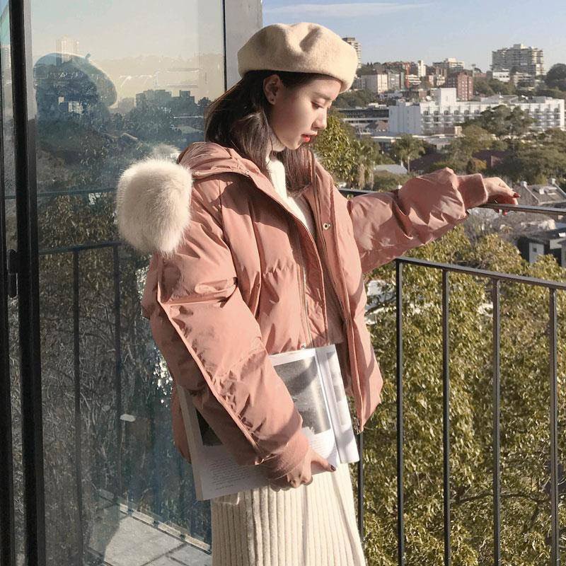 TẶNG THÊM 1 LÔNG ÁO🌼Áo Phao Nữ Mũ Lông Thân Ngắn Tay Gân hàng QUẢNG CHÂU mới 2021