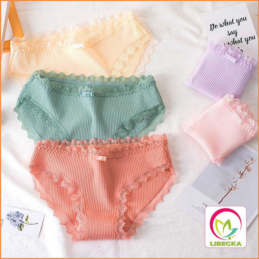 Quần lót nữ đẹp dễ thương Cotton tăm tre thông hơi thoáng khí kháng khuẩn viền Ren Sexy gợi cảm LIBECKA QLN27