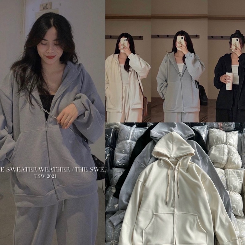 [Ảnh thật/Video]Áo khoác nỉ gân tăm loại 1 thiết kế hai lớp dày dặn Áo hoodie mũ to form rộng hàng Quảng châu