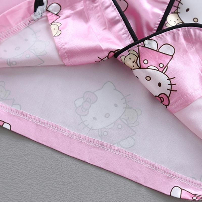 Bộ Quần Áo Ngủ Ngắn Tay In Hình Mèo Hello Kitty 2 Cái Cho Bé Gái