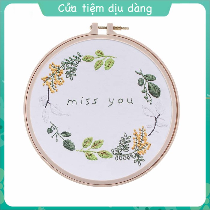 Kit DIY tranh thêu tay có sẵn - mẫu Miss you có hướng dẫn (đã bao gồm khung thêu)