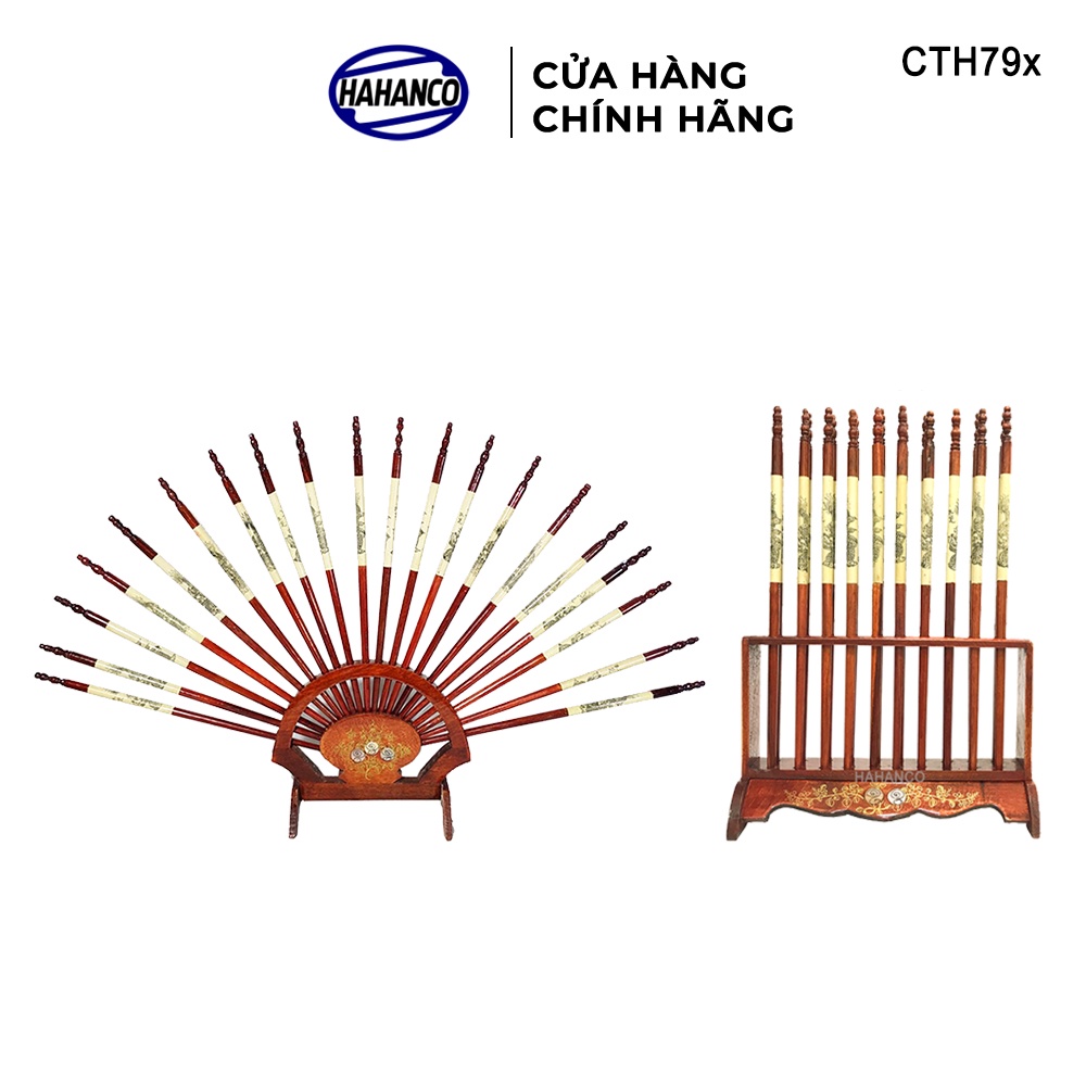 Bộ Đũa Thờ HAHANCO 10 Đôi + Giá Đũa Hoa Văn PHONG THỦY GỖ HƯƠNG Loại 1