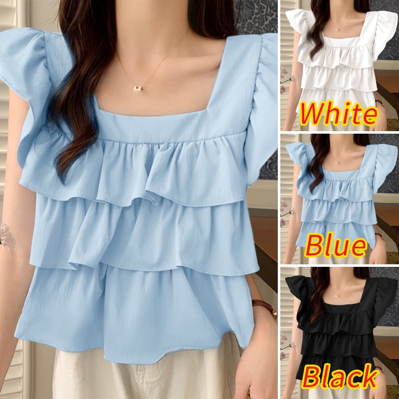 Áo kiểu ZANZEA không tay cổ vuông xếp ly điệu đà phong cách Hàn Quốc cho nữ