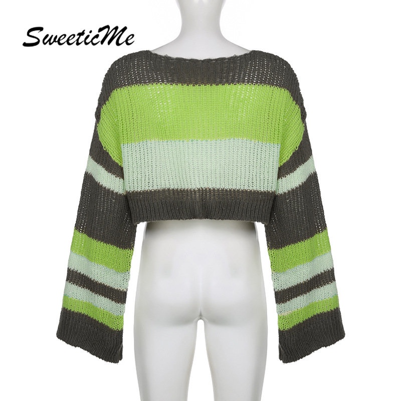 Áo Sweater Tay Dài Dáng Ôm Họa Tiết Kẻ Sọc Thời Trang   Quyến Rũ Cho Nữ