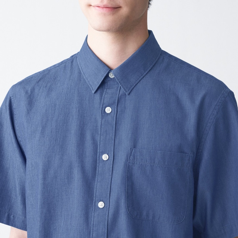 Muji Áo Sơ Mi Vải Chambray Cotton Ấn Độ Ngắn Tay