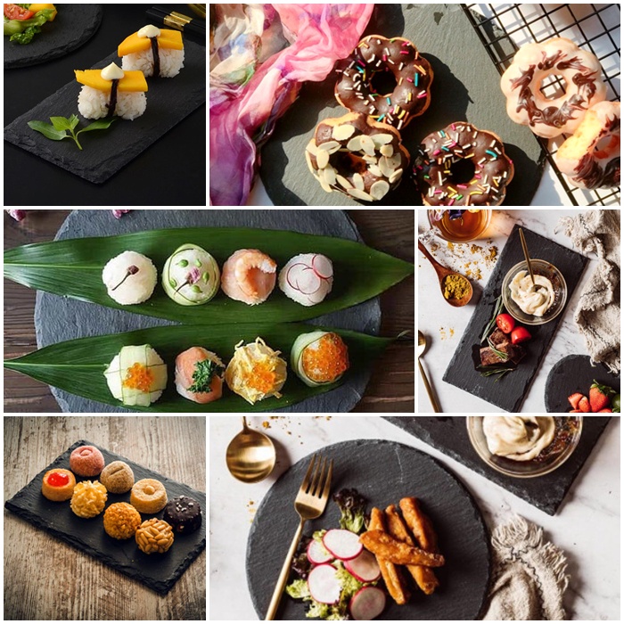 (DÀY DẶN_TỰ NHIÊN_GIỮ NHIỆT) PHIẾN ĐÁ ĐEN nguyên tấm hoàn toàn từ thiên nhiên đựng bánh, sushi, đồ nướng decor nhà hàng