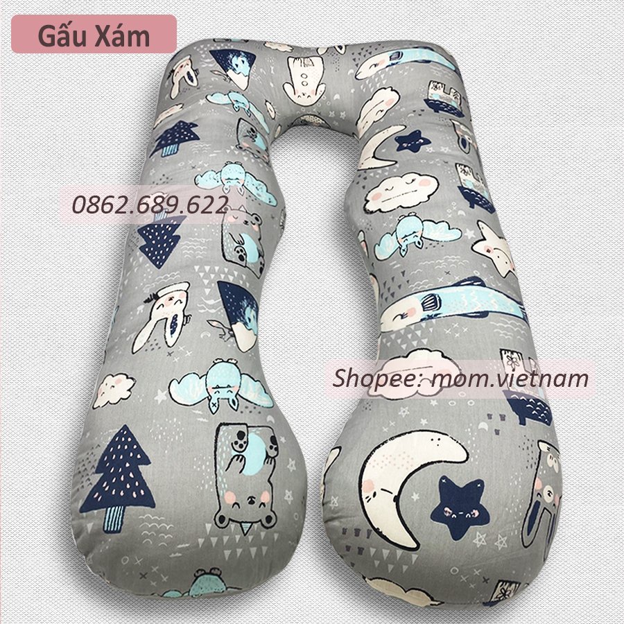 Gối U Bà Bầu Cao Cấp, Vải Nhung Lụa và Cotton Hàn