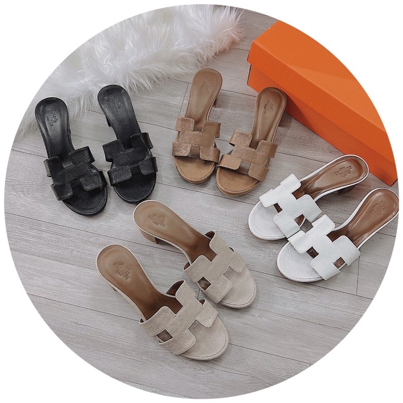 Bán Sỉ- Dép nữ cao gót quai mềm chữ H gót vuông vân gỗ 5cm